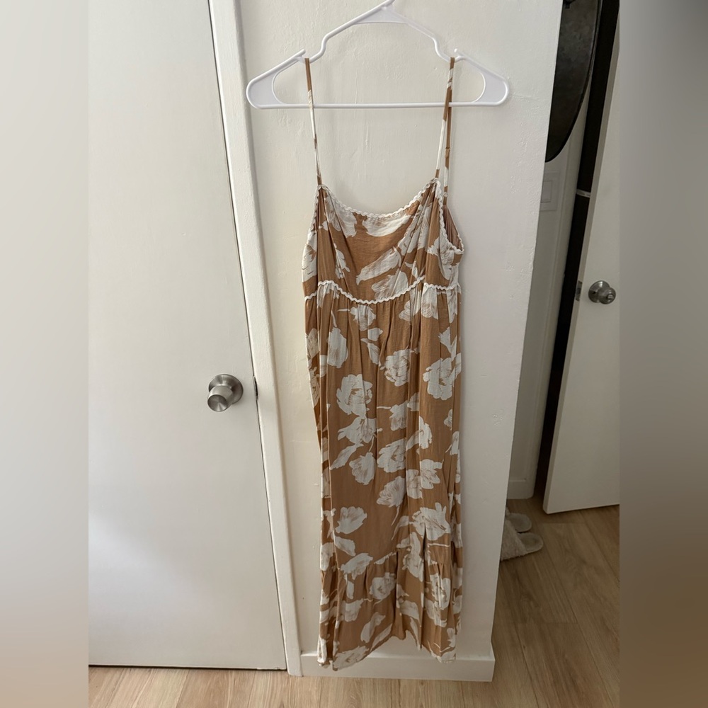 Lush Tan and White Floral Maxi Dress